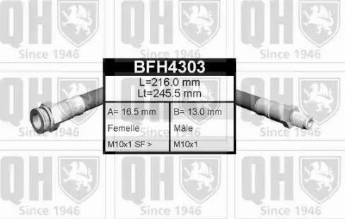 Quinton Hazell BFH4303 - Тормозной шланг www.autospares.lv