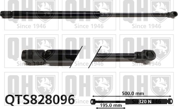 Quinton Hazell QTS828096 - Gāzes atspere, Bagāžas / Kravas nodalījuma vāks www.autospares.lv