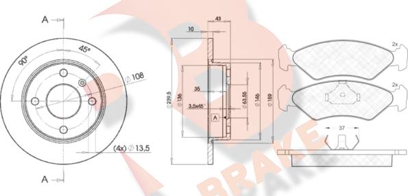 R Brake 3R07761062 - Bremžu komplekts, Disku bremzes autospares.lv