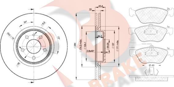 R Brake 3R16011548 - Bremžu komplekts, Disku bremzes www.autospares.lv