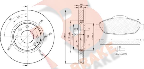 R Brake 3R18514752 - Bremžu komplekts, Disku bremzes autospares.lv