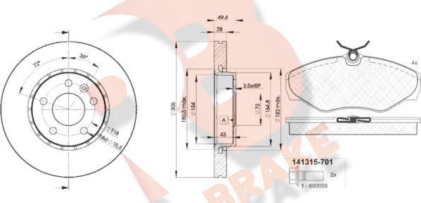 R Brake 3R13156845 - Bremžu komplekts, Disku bremzes autospares.lv