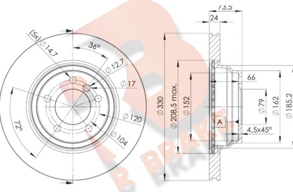 R Brake 78RBD24645 - Тормозной диск www.autospares.lv