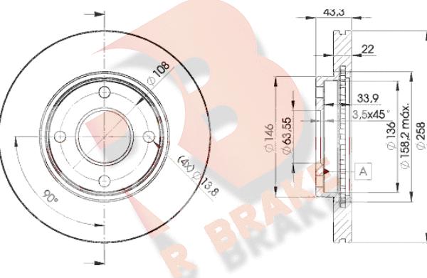 R Brake 78RBD25344 - Bremžu diski autospares.lv