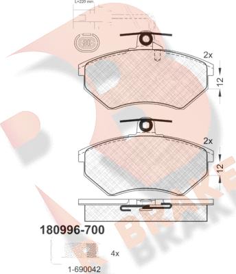 R Brake RB0996-700 - Тормозные колодки, дисковые, комплект www.autospares.lv