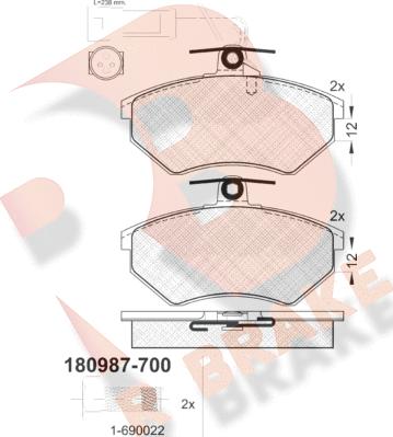 R Brake RB0987-700 - Bremžu uzliku kompl., Disku bremzes www.autospares.lv