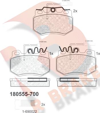 R Brake RB0555-700 - Тормозные колодки, дисковые, комплект www.autospares.lv