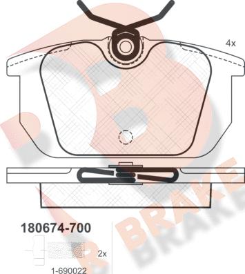 R Brake RB0674-700 - Bremžu uzliku kompl., Disku bremzes www.autospares.lv