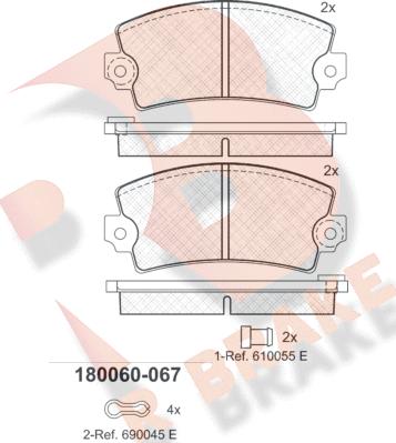 R Brake RB0060-067 - Bremžu uzliku kompl., Disku bremzes www.autospares.lv