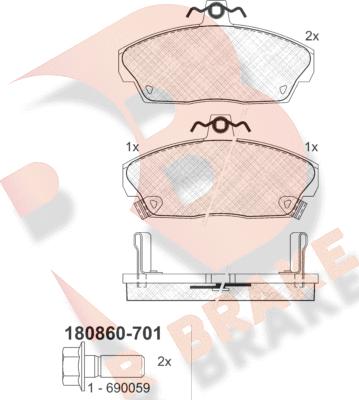 R Brake RB0860-701 - Bremžu uzliku kompl., Disku bremzes www.autospares.lv