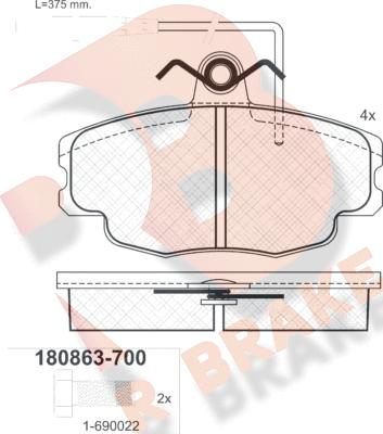 R Brake RB0863-700 - Тормозные колодки, дисковые, комплект www.autospares.lv