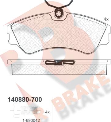 R Brake RB0880-700 - Тормозные колодки, дисковые, комплект www.autospares.lv