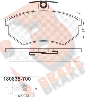 R Brake RB0835-700 - Тормозные колодки, дисковые, комплект www.autospares.lv