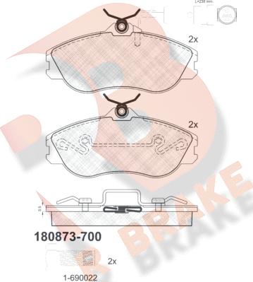 R Brake RB0873-700 - Тормозные колодки, дисковые, комплект www.autospares.lv