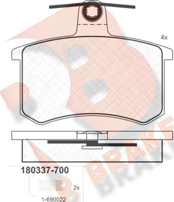 R Brake RB0337-700 - Bremžu uzliku kompl., Disku bremzes autospares.lv