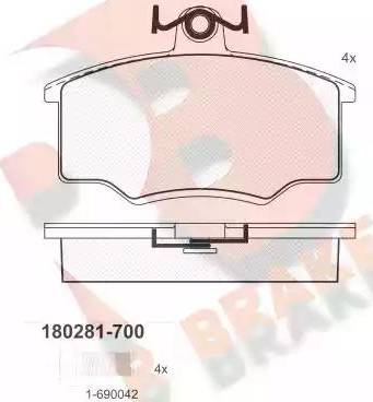 R Brake RB0281-700 - Тормозные колодки, дисковые, комплект www.autospares.lv