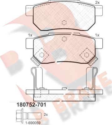 R Brake RB0752-701 - Bremžu uzliku kompl., Disku bremzes autospares.lv