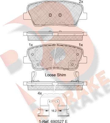 R Brake RB1954-233 - Bremžu uzliku kompl., Disku bremzes www.autospares.lv