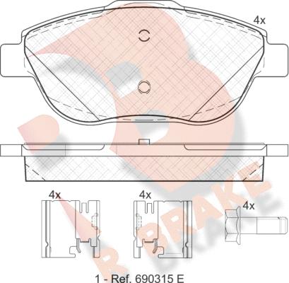 R Brake RB1925-201 - Тормозные колодки, дисковые, комплект www.autospares.lv