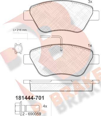 R Brake RB1444-701 - Brake Pad Set, disc brake www.autospares.lv