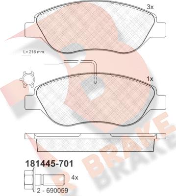 R Brake RB1445-701 - Bremžu uzliku kompl., Disku bremzes autospares.lv