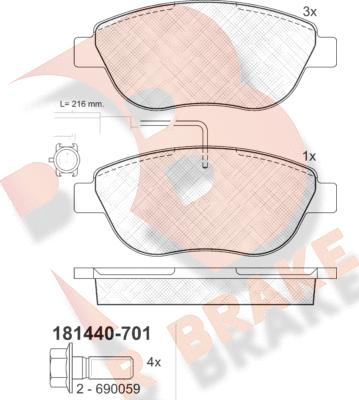 R Brake RB1440-701 - Тормозные колодки, дисковые, комплект www.autospares.lv