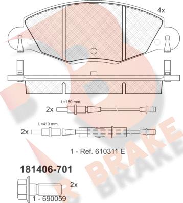 R Brake RB1406-701 - Bremžu uzliku kompl., Disku bremzes autospares.lv