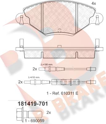 R Brake RB1419-701 - Тормозные колодки, дисковые, комплект www.autospares.lv