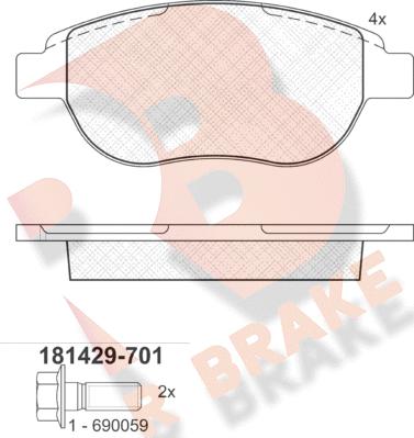 R Brake RB1429-701 - Bremžu uzliku kompl., Disku bremzes www.autospares.lv