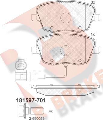 R Brake RB1597-701 - Тормозные колодки, дисковые, комплект www.autospares.lv