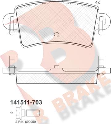 R Brake RB1511-703 - Bremžu uzliku kompl., Disku bremzes www.autospares.lv