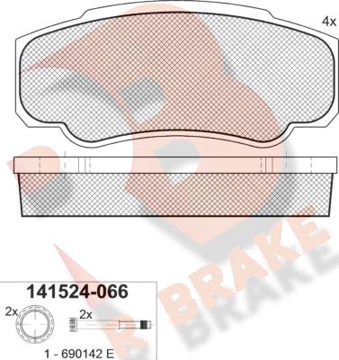 R Brake RB1524-066 - Bremžu uzliku kompl., Disku bremzes autospares.lv