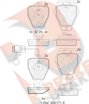 R Brake RB1691 - Brake Pad Set, disc brake www.autospares.lv