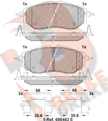 R Brake RB1697-066 - Bremžu uzliku kompl., Disku bremzes www.autospares.lv