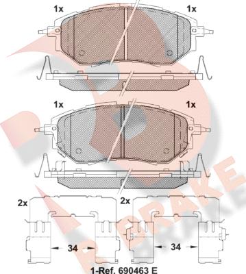 R Brake RB1697-067 - Bremžu uzliku kompl., Disku bremzes www.autospares.lv