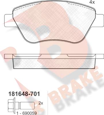 R Brake RB1648-701 - Тормозные колодки, дисковые, комплект www.autospares.lv