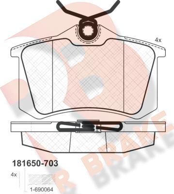 R Brake RB1650-703 - Тормозные колодки, дисковые, комплект www.autospares.lv