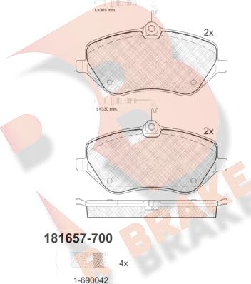 R Brake RB1657-700 - Bremžu uzliku kompl., Disku bremzes autospares.lv