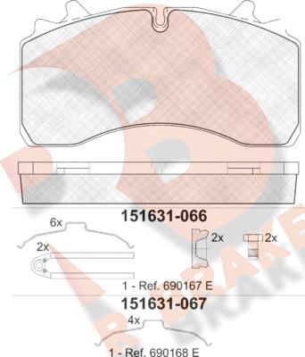 R Brake RB1631-067 - Bremžu uzliku kompl., Disku bremzes www.autospares.lv