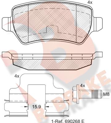 R Brake RB1622-204 - Bremžu uzliku kompl., Disku bremzes autospares.lv