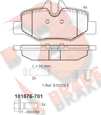 R Brake RB1676-701 - Bremžu uzliku kompl., Disku bremzes www.autospares.lv