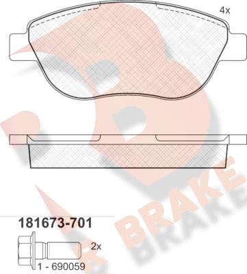 R Brake RB1673-701 - Bremžu uzliku kompl., Disku bremzes autospares.lv