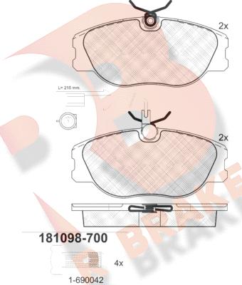 R Brake RB1098-700 - Brake Pad Set, disc brake www.autospares.lv