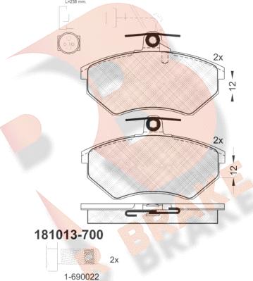 R Brake RB1013-700 - Тормозные колодки, дисковые, комплект www.autospares.lv