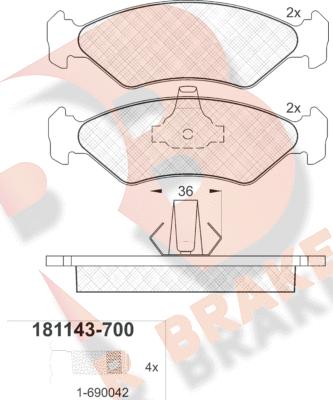 R Brake RB1143-700 - Bremžu uzliku kompl., Disku bremzes autospares.lv