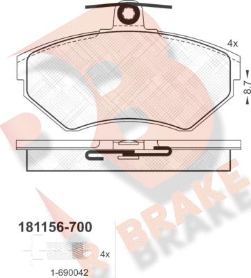 R Brake RB1156-700 - Тормозные колодки, дисковые, комплект www.autospares.lv