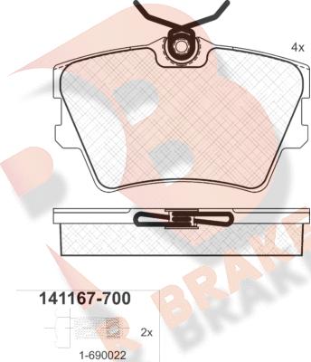 R Brake RB1167-700 - Тормозные колодки, дисковые, комплект www.autospares.lv