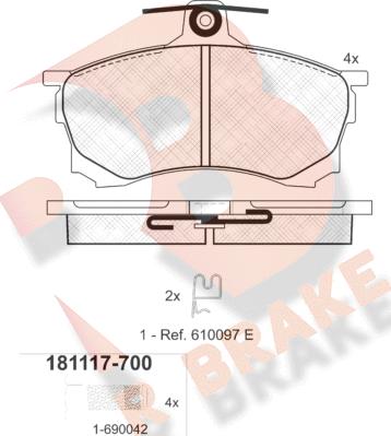 R Brake RB1117-700 - Bremžu uzliku kompl., Disku bremzes www.autospares.lv