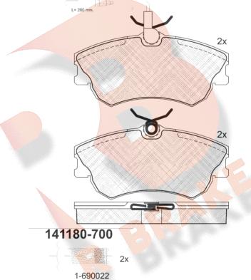 R Brake RB1180-700 - Тормозные колодки, дисковые, комплект www.autospares.lv