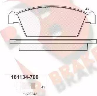 R Brake RB1134-700 - Bremžu uzliku kompl., Disku bremzes autospares.lv